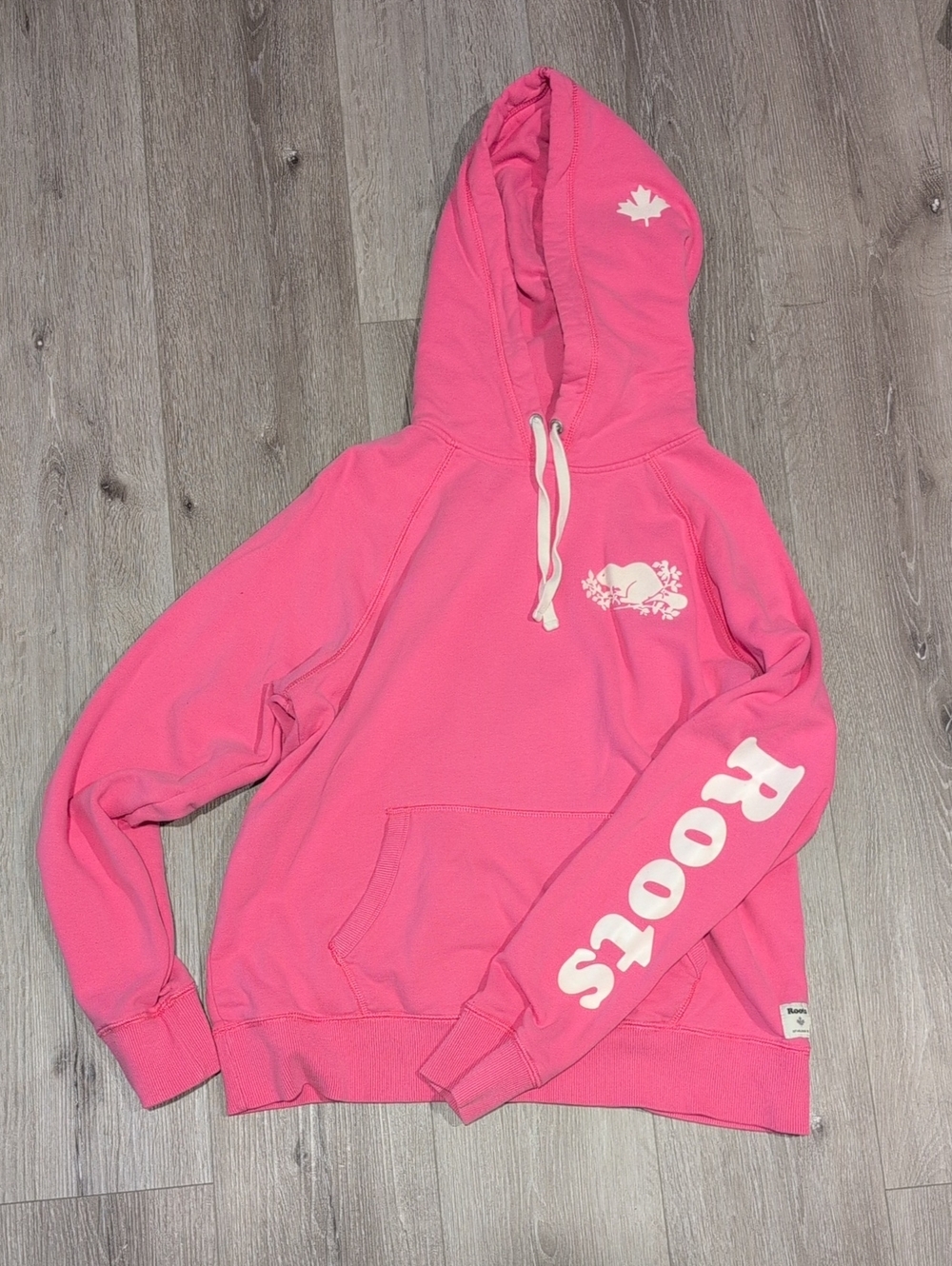 Roots Pink Hoodie Sweatshirt with White Logo Sleeve